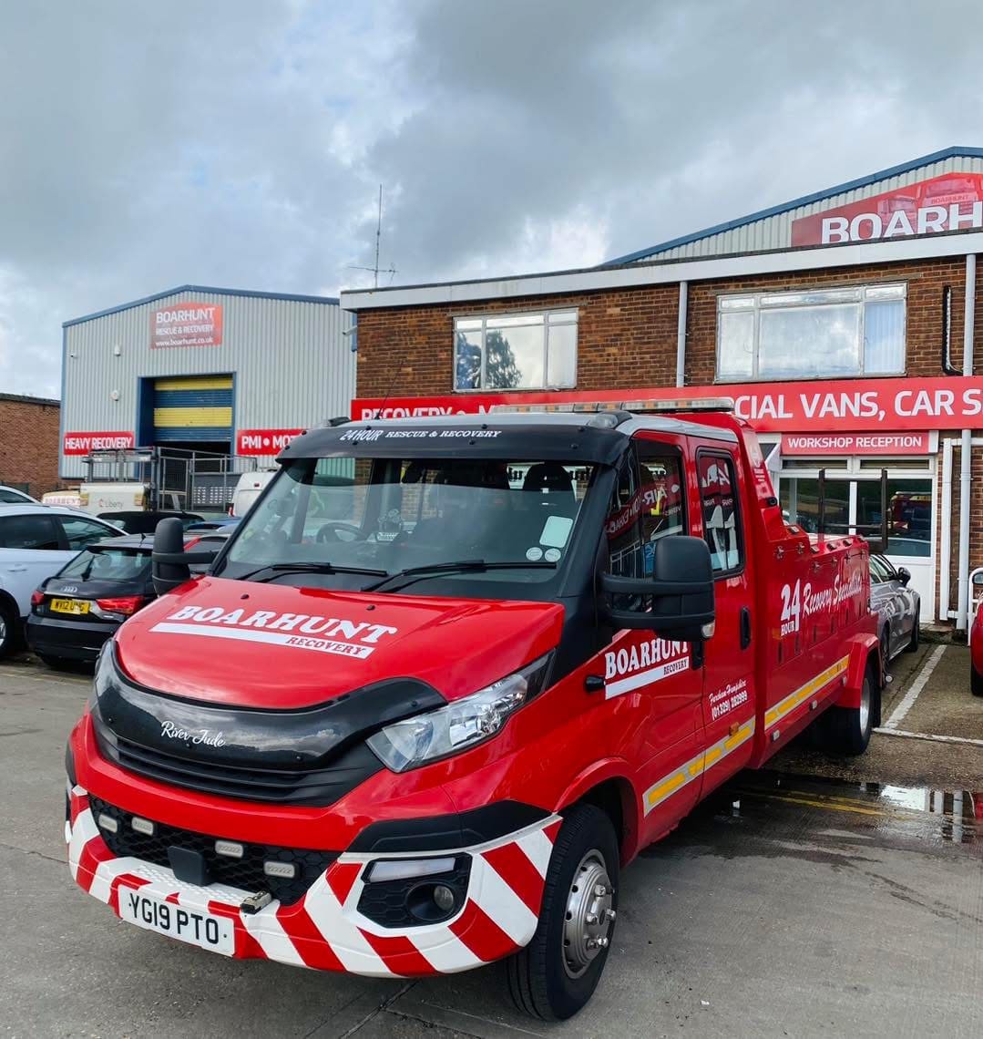 Red Iveco Boarhunt truck